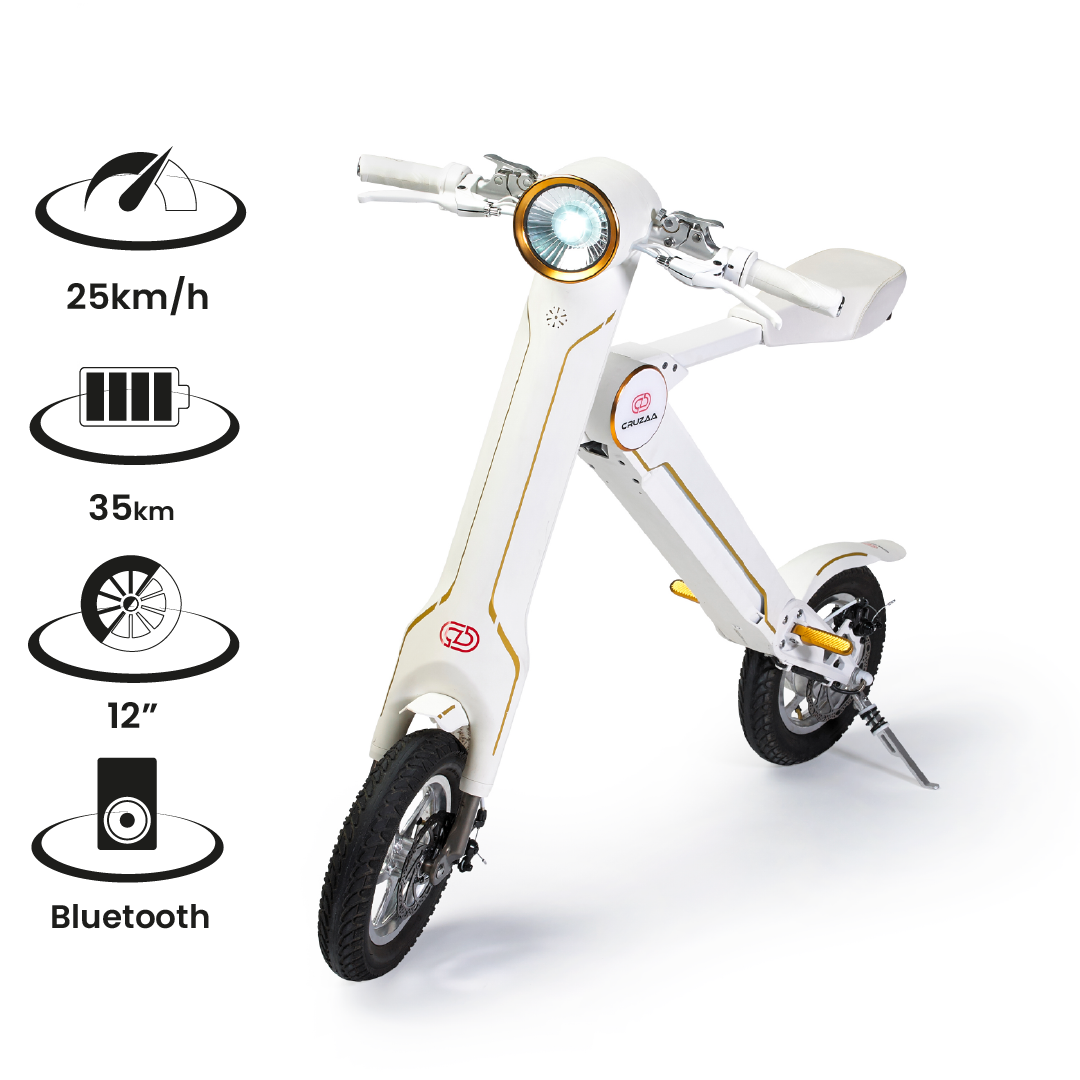 The Cruzaa Electric Scooter - 35km Range & 25kmh Top Speed Cruzaa Built in Bluetooth & Speakers +USB - Racing White