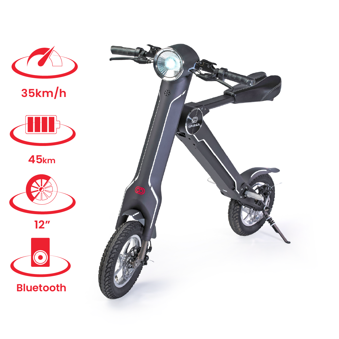 The Cruzaa Electric Scooter - 45km Range & 35kmh Top Speed Cruzaa Built in Bluetooth & Speakers +USB - Carbon Black