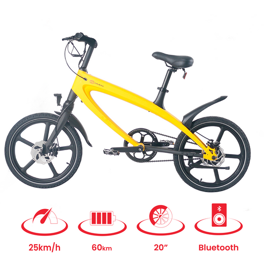 The Official Solar Beam Yellow E-Bike with Built-in Speakers & Bluetooth (Range up to 60km)