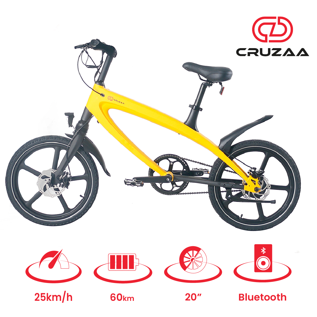 The Official Solar Beam Yellow E-Bike with Built-in Speakers & Bluetooth (Range up to 60km)