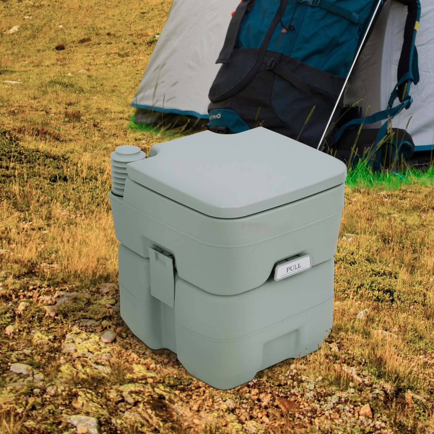 Outsunny 20L Portable Travel Mobile Toilet Outdoor Camping Handle WC with 2 Detachable Tanks & Push-button Operation, Grey