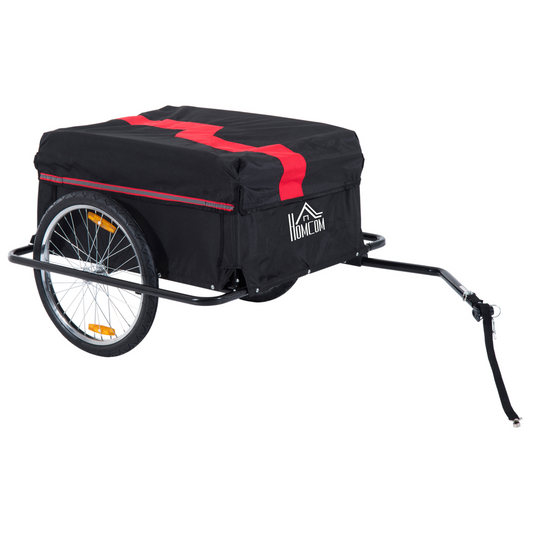 HOMCOM Two-Wheel Bicycle Large Cargo Wagon Trailer Oxford Fabric, Folding Storage, & Removable Cover, Red&Black