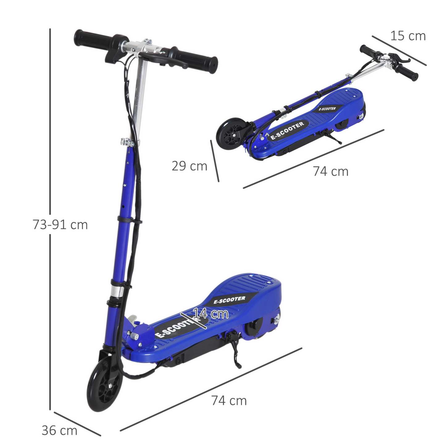 HOMCOM Kids Folding Electric Bike Children E Scooter  Ride on Toy 2 x 12V Recharge Battery 120W Adjustable Height PU Wheels Suitable for 7 to 14 yrs - Blue