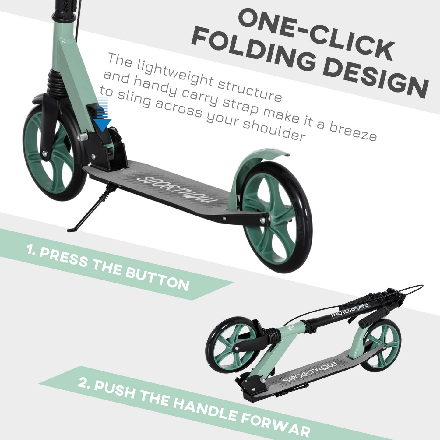 HOMCOM One-click Folding Kick Scooter for 14+ w/ Adjustable Handlebar, Push Scooter with Kickstand, Dual Brake System, Shock Absorber, 200mm Wheels & ABEC-9 Bearings