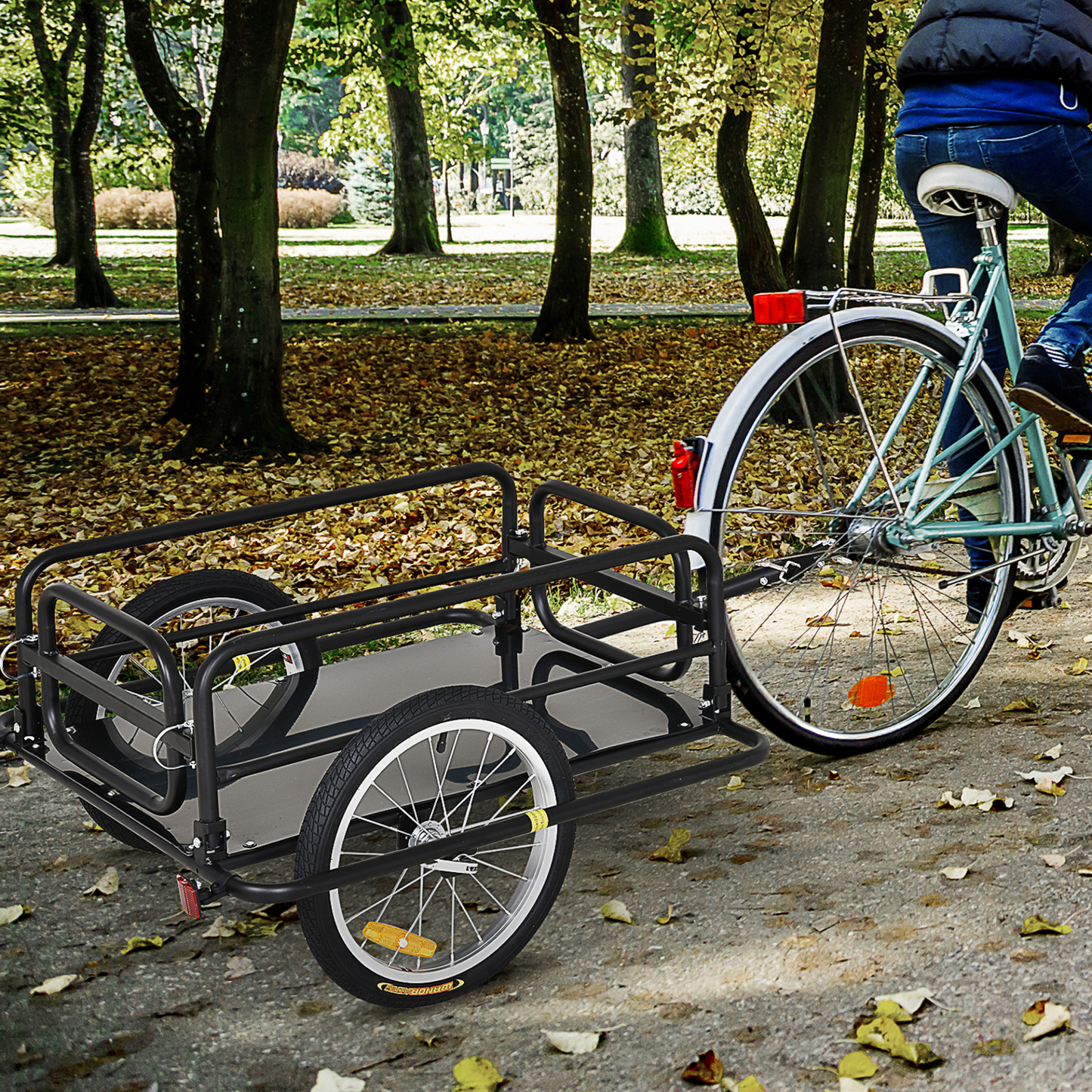 HOMCOM Folding Bike Trailer Cargo in Steel Frame, Extra Bicycle Storage Carrier with Hitch (Black)