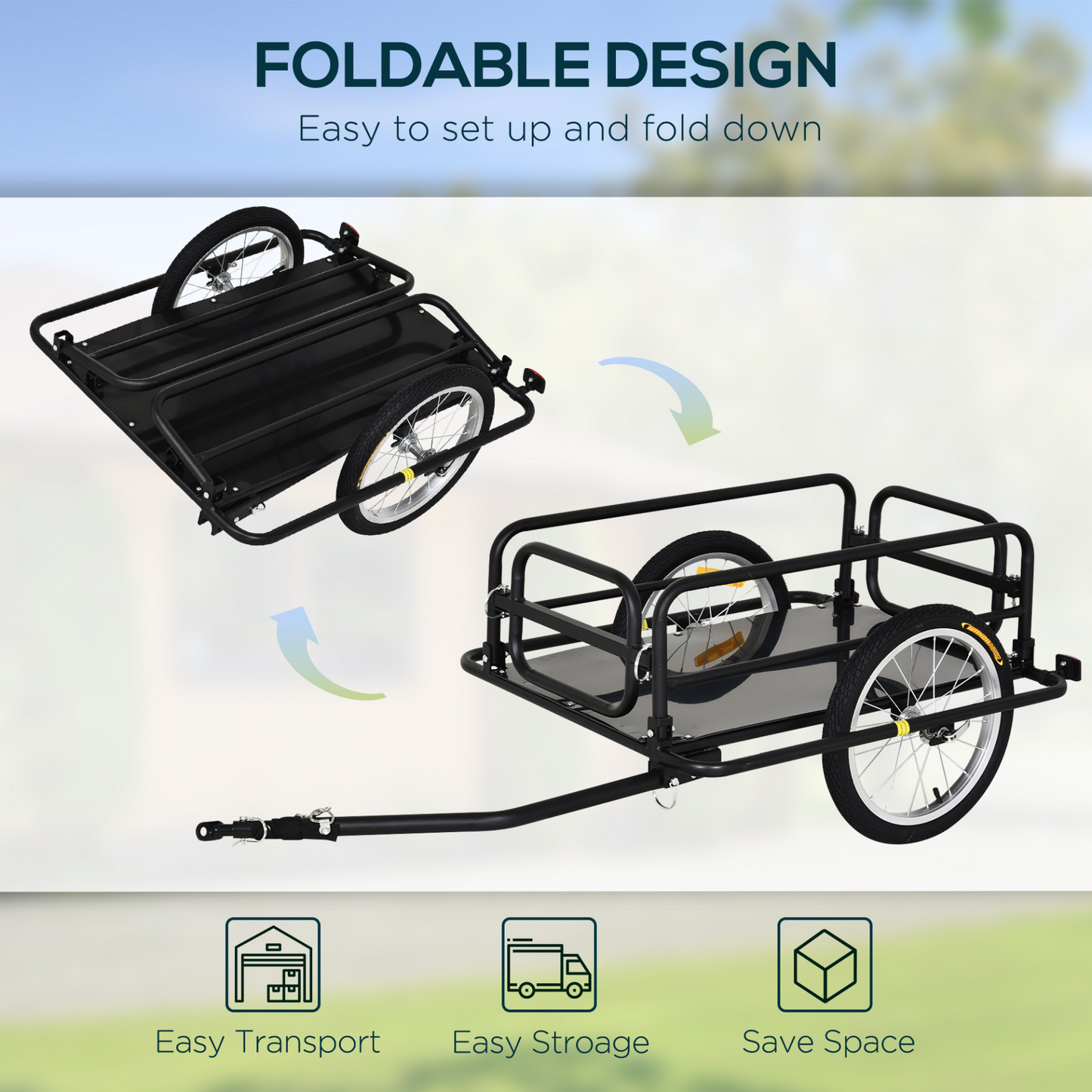 HOMCOM Folding Bike Trailer Cargo in Steel Frame, Extra Bicycle Storage Carrier with Hitch (Black)