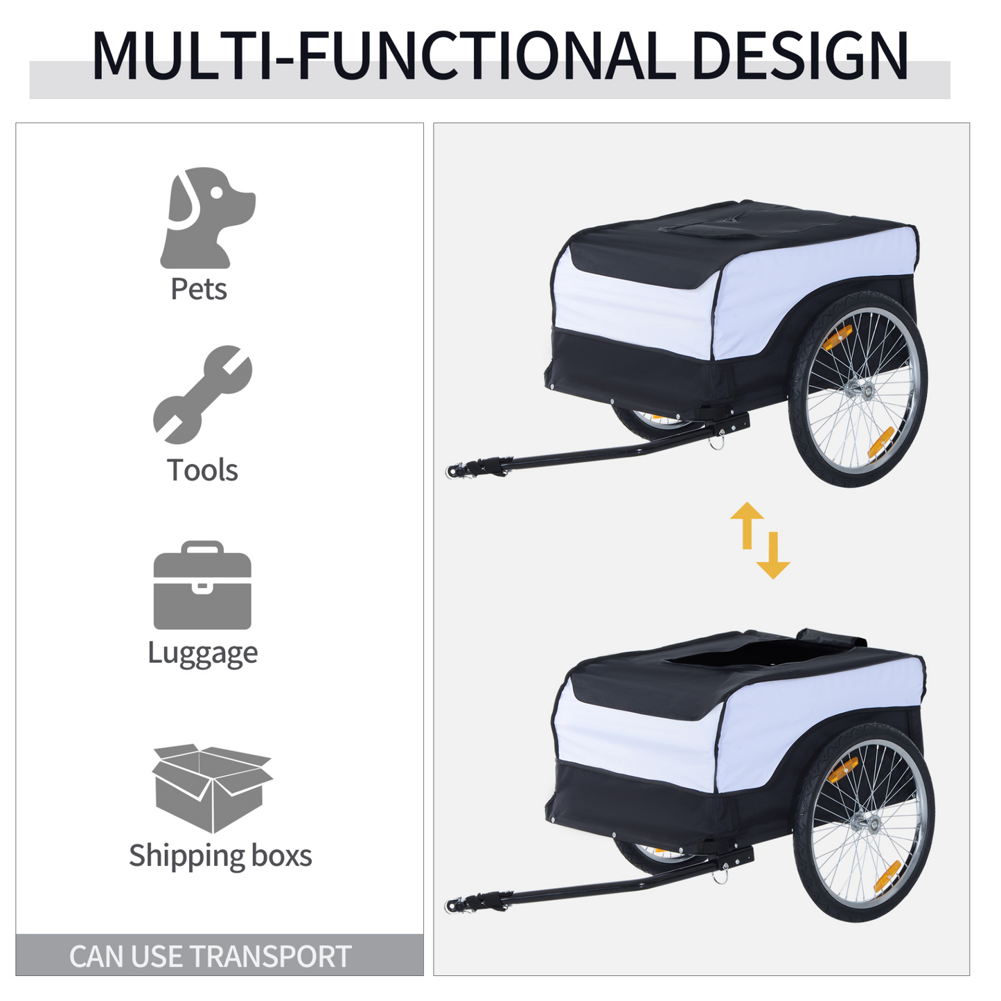 HOMCOM Folding Bike Trailer Cargo in Steel Frame Extra Bicycle Storage Carrier with Removable Cover and Hitch (White and Black)