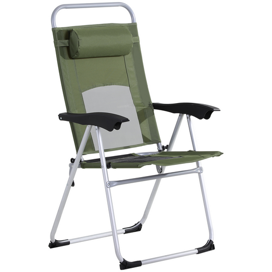 Outsunny Outdoor Garden Folding Chair Patio Armchair 3-Position Adjustable Recliner Reclining Seat with Pillow - Green