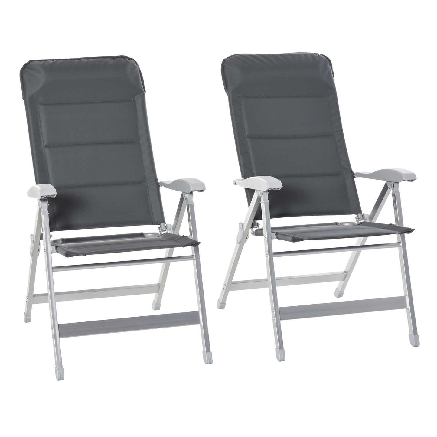 Outsunny Set Of 2 Padded Folding Deck Chair Garden Seats Adjustable Back w/ Armrest Aluminium Frame Portable Camping Outdoor Pool Grey