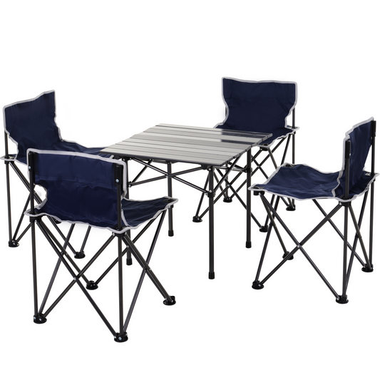 Outsunny 5 Piece Camping Table & Chairs Set with Carrying Bag Foldable Portable Lightweight Compact Aluminium Roll-up Top for picnic