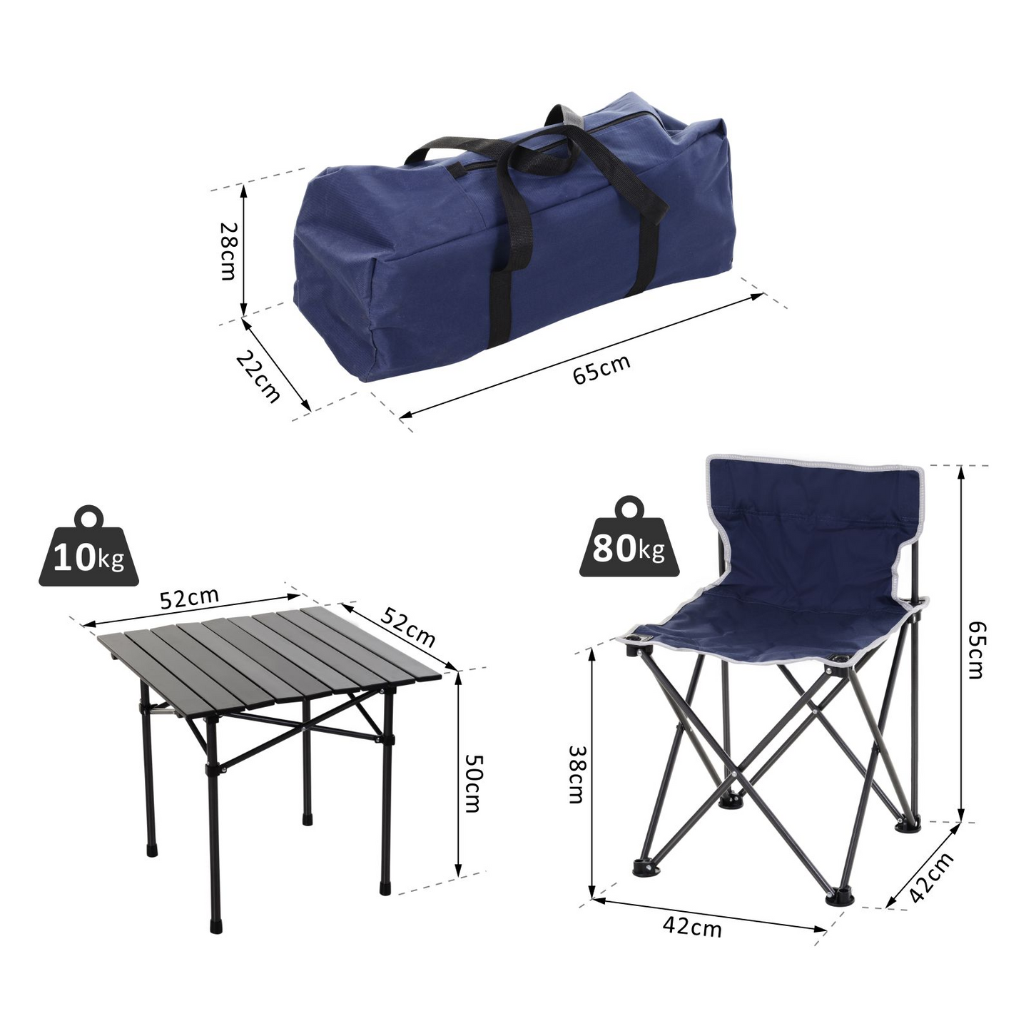 Outsunny 5 Piece Camping Table & Chairs Set with Carrying Bag Foldable Portable Lightweight Compact Aluminium Roll-up Top for picnic