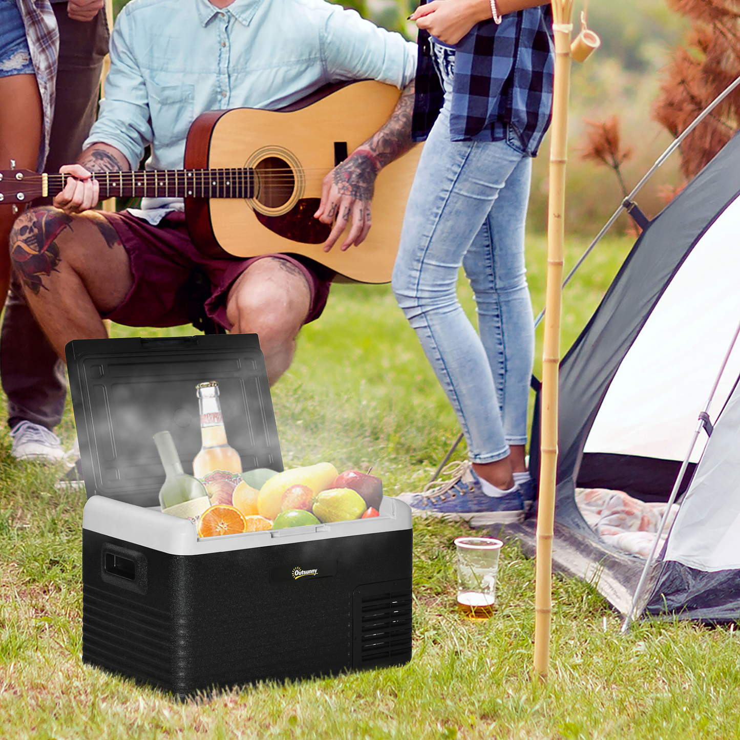 Outsunny 30L Car Refrigerator, Portable Compressor Car Fridge Freezer, Electric Cooler Box with 12/24V DC and 110-240V AC for Camping, Driving, Picnic, Down to -20℃