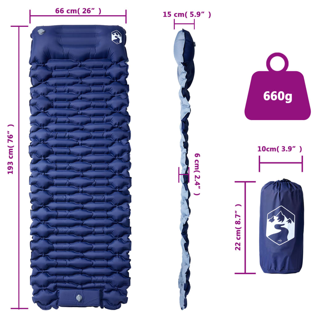 vidaXL Self Inflating Camping Mattress with Pillow 1-Person Navy Blue