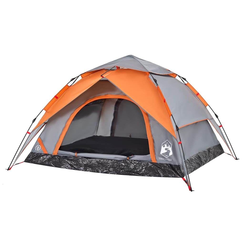 vidaXL Camping Tent Dome 4-Person Grey and Orange Quick Release