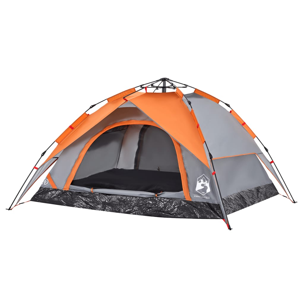 vidaXL Camping Tent Dome 4-Person Grey and Orange Quick Release