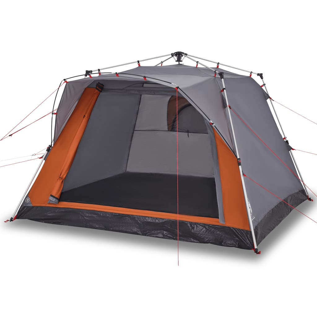 vidaXL Camping Tent Cabin 4-Person Grey and Orange Quick Release