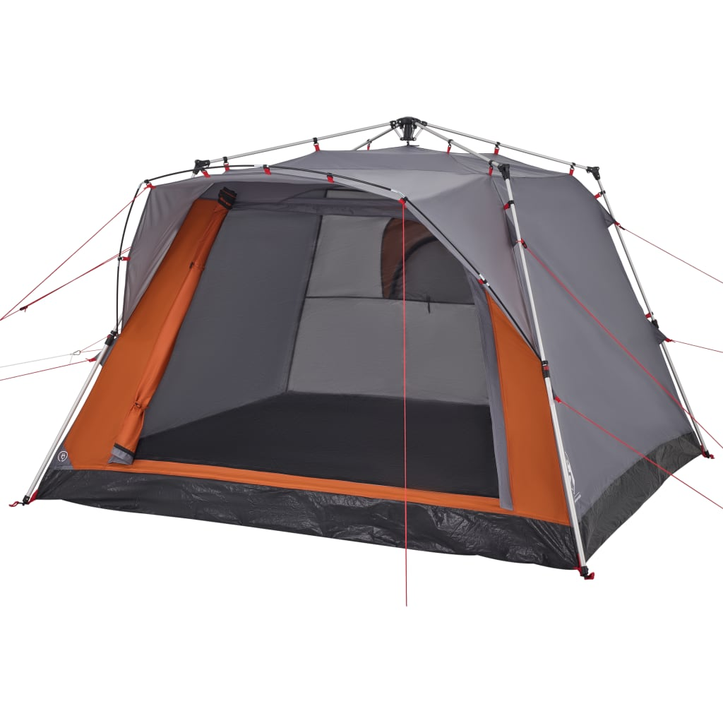 vidaXL Camping Tent Cabin 4-Person Grey and Orange Quick Release