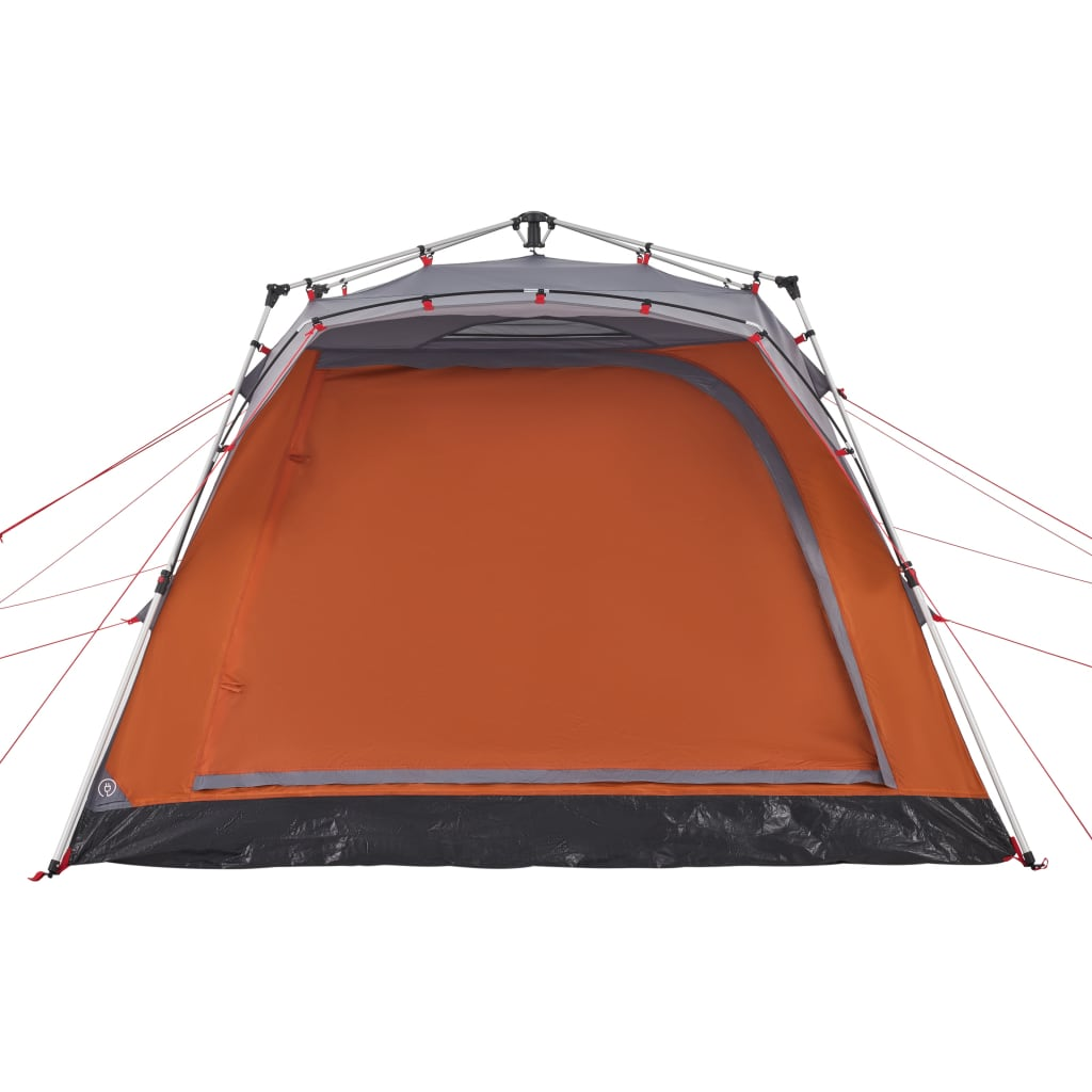 vidaXL Camping Tent Cabin 4-Person Grey and Orange Quick Release