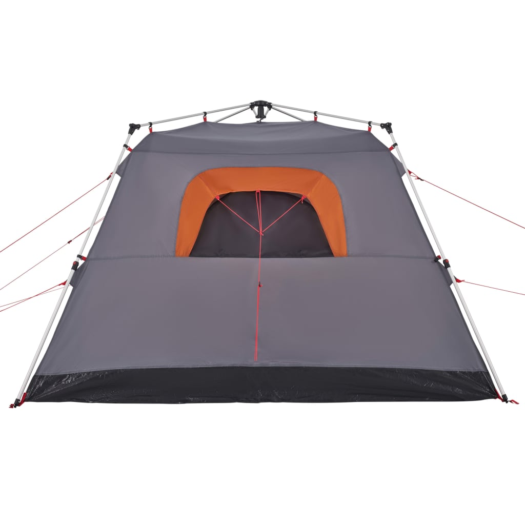 vidaXL Camping Tent Cabin 4-Person Grey and Orange Quick Release